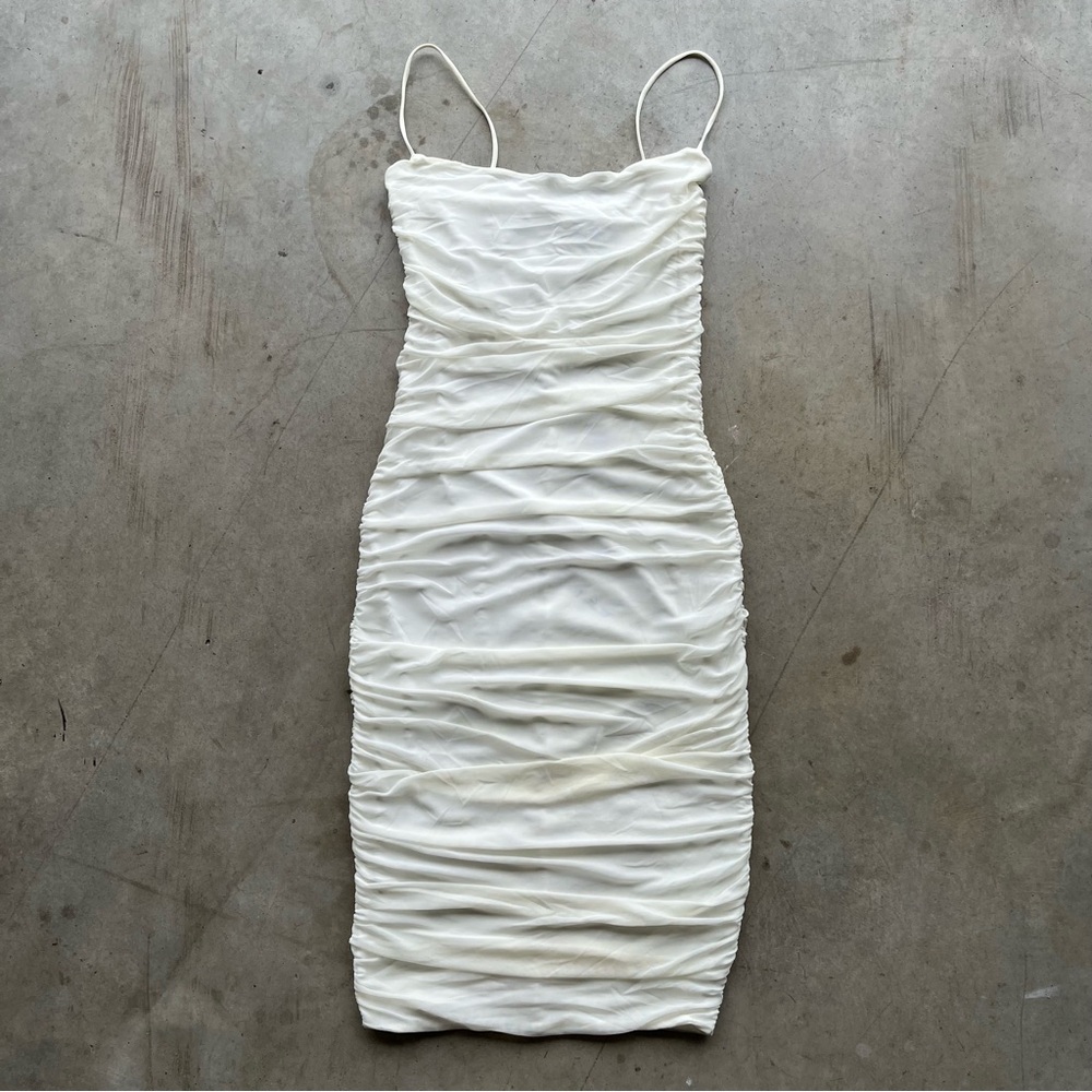Oh Polly White Ruched Dress
